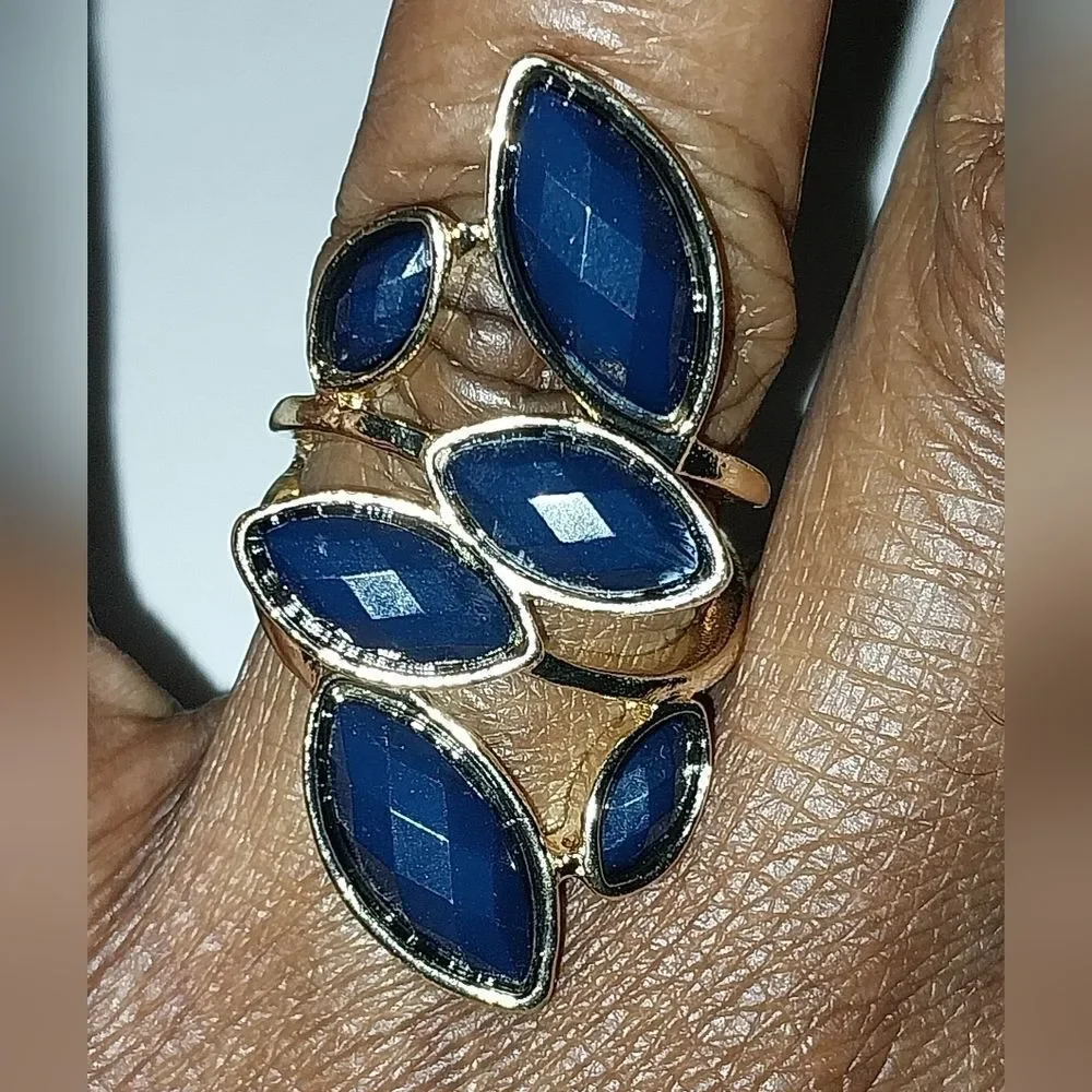 Navy Geometric Personality Versatile Leaf Single Ring Female